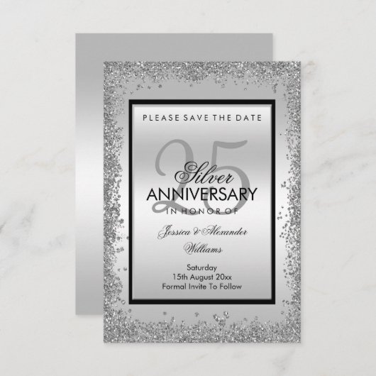 Glitzy Silver & Black 25th Wedding Jubileum (Voorkant / Achterkant)