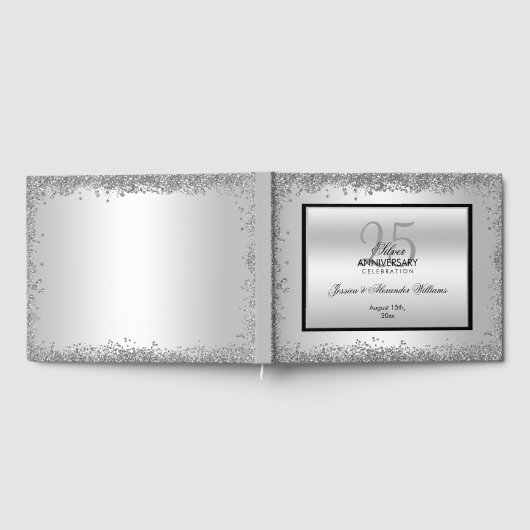 Glitzy Silver & Black 25th Wedding Jubileum Gastenboek (Volledig)