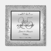 Glitzy Silver & Black 25th Wedding Jubileum Magneet (Voorkant)