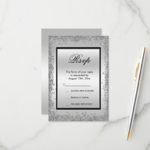 Glitzy Silver & Black 25th Wedding Jubileum RSVP Kaartje