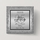 Glitzy Silver & Black 25th Wedding Jubileum Vierkante Button 5,1 Cm (Voorkant)