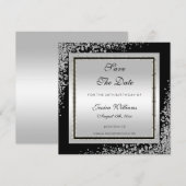Glitzy Silver Confetti Corners Birthday Save The Date (Voorkant / Achterkant)