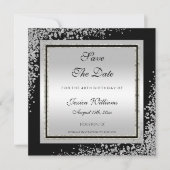 Glitzy Silver Confetti Corners Birthday Save The Date (Voorkant)