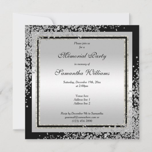 Glitzy Silver Confetti Corners Memorial Kaart (Voorkant)