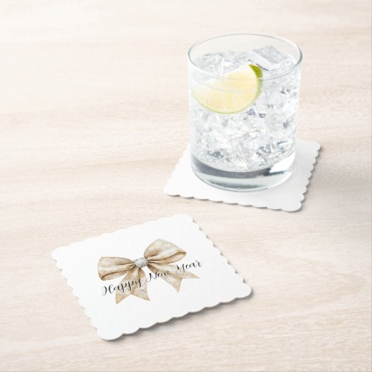 Glitzy Silver Cream Bow New Year's Eve Kartonnen Onderzetters (Insitu)