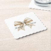 Glitzy Silver Cream Bow New Year's Eve Kartonnen Onderzetters (Gebogen)