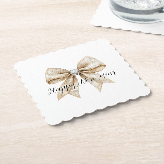 Glitzy Silver Cream Bow New Year's Eve Kartonnen Onderzetters (Gebogen)