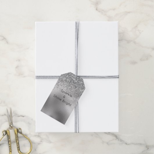 Glitzy Silver Glam Sparkle Cadeaulabel (Met Touw)
