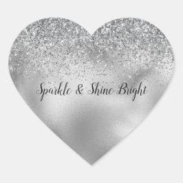 Glitzy Silver Glam Sparkle Glitter Hart Sticker