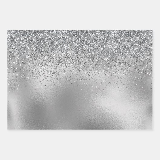 Glitzy Silver Glam Sparkle Glitter Inpakpapier Vel (Voorkant)