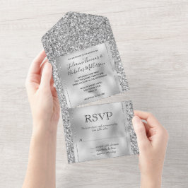 Glitzy Silver Glitter   All In One Uitnodiging
