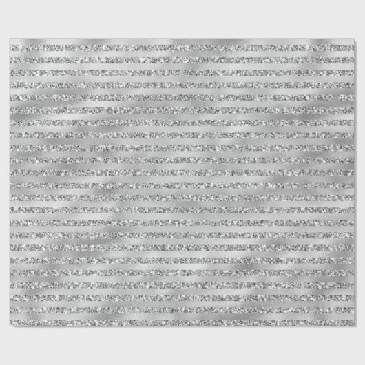 Glitzy Silver Glitter Stripes Cadeaupapier (Vlak)