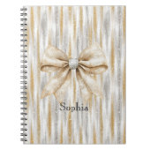 Glitzy Silver Gold Stripes Cream Bow Notitieboek (Voorkant)