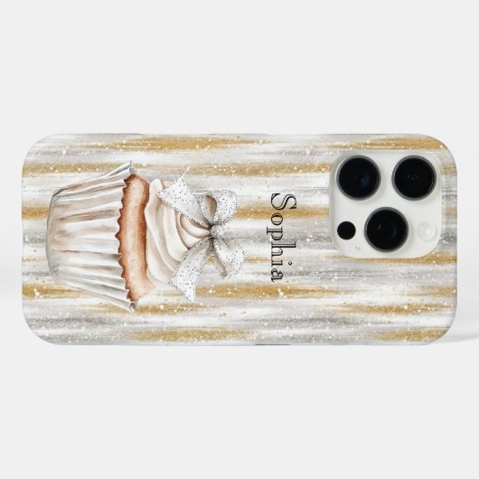 Glitzy Silver Gold Stripes White Cupcake Bow   Case-Mate iPhone Case (Achterkant (horizontaal))