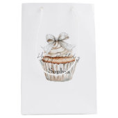 Glitzy Silver White Cupcakes Bow Birthday Medium Cadeauzakje (Voorkant)