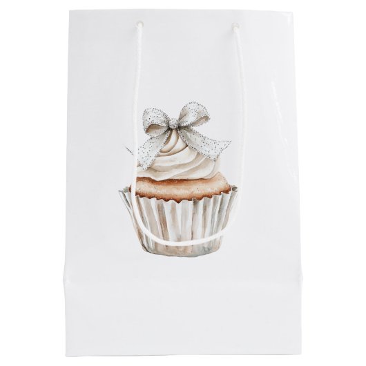 Glitzy Silver White Cupcakes Bow Birthday Medium Cadeauzakje (Achterkant)