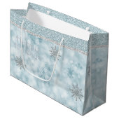 Glitzy Snowflakes Holiday Gift Bag Large Cadeautasje (Voorkant Gekanteld)