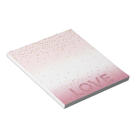Glitzy Sparkle Confetti Roze Glitter Love Notitieblok (Schuin)