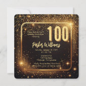 Glitzy Sparkles | Stars Gold 100th Birthday Party Kaart (Voorkant)
