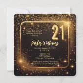 Glitzy Sparkles | Stars Gold 21st Birthday Party Kaart (Voorkant)
