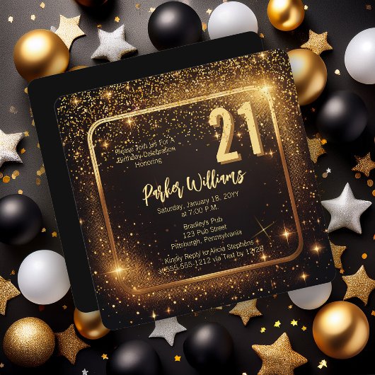 Glitzy Sparkles | Stars Gold 21st Birthday Party Kaart