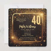 Glitzy Sparkles | Stars Gold 40th Birthday Party Kaart (Voorkant)