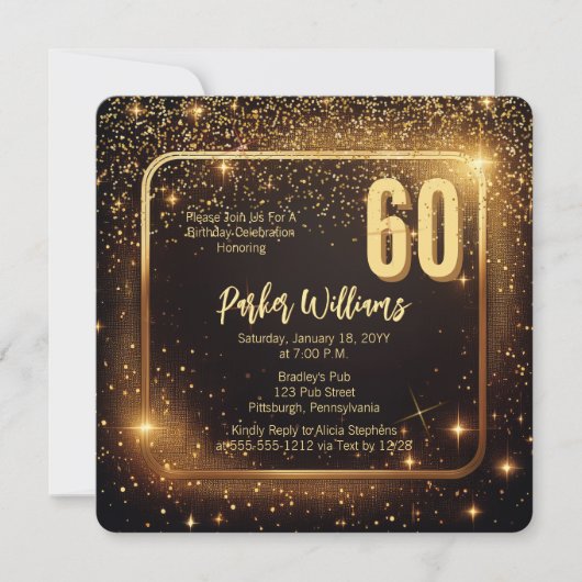 Glitzy Sparkles | Stars Gold 60th Birthday Party Kaart (Voorkant)