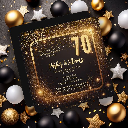 Glitzy Sparkles | Stars Gold 70th Birthday Party Kaart