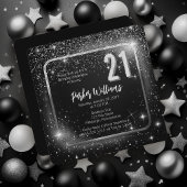 Glitzy Sparkles | Stars Silver 21st Birthday Party Kaart