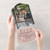 Glitzy Sparkly Blush Roze Zilver Foto All In One Uitnodiging (Afscheurbaar)