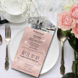 Glitzy Sparkly Blush Roze Zilver Foto E-mail All In One Uitnodiging