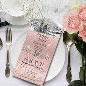 Glitzy Sparkly Blush Roze Zilver Foto QR Code All In One Uitnodiging