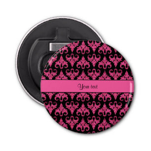 Glitzy Sparkly Hot Pink Glitter Damask Button Flesopener