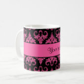 Glitzy Sparkly Hot Pink Glitter Damask Koffiemok (Voorkant links)