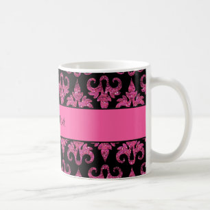 Glitzy Sparkly Hot Pink Glitter Damask Koffiemok