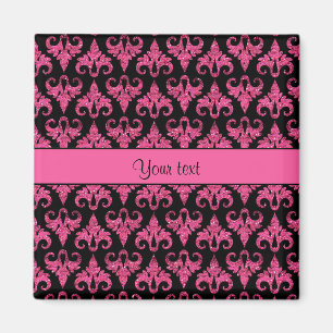 Glitzy Sparkly Hot Pink Glitter Damask Magneet