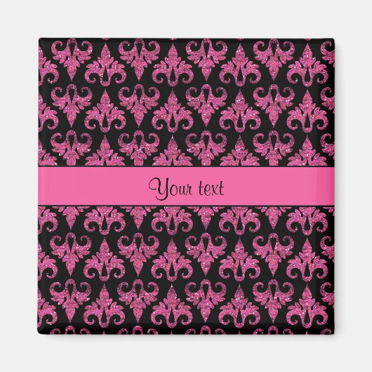 Glitzy Sparkly Hot Pink Glitter Damask Magneet (Voorkant)