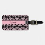 Glitzy Sparkly Pink Glitter Damask Bagagelabel (Voorkant horizontaal)