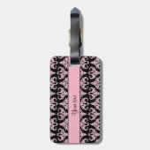 Glitzy Sparkly Pink Glitter Damask Bagagelabel (Achterkant verticaal)