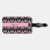 Glitzy Sparkly Pink Glitter Damask Bagagelabel (Achterkant horizontaal)
