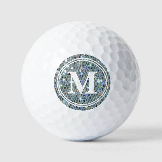 Glitzy Sparkly Silver Glitter Bling Monogram Golfballen (Voorkant)