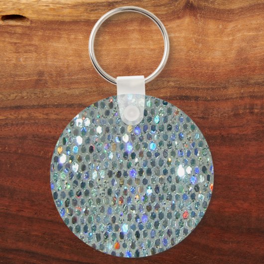 Glitzy Sparkly Silver Glitter Bling Sleutelhanger (Voorkant)