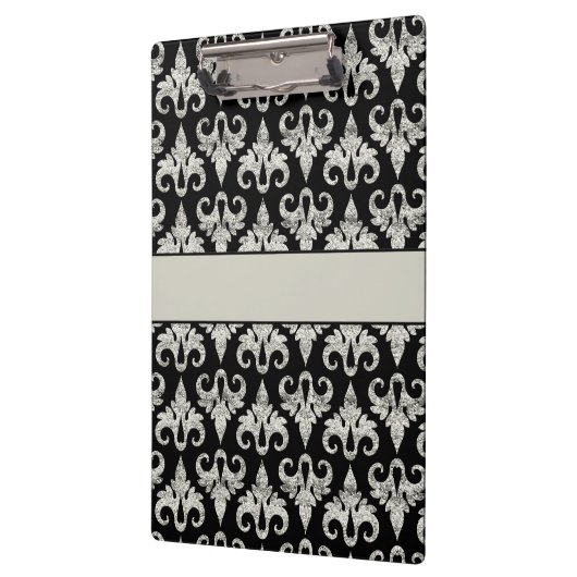 Glitzy Sparkly Silver Glitter Damask Klembord (Links)