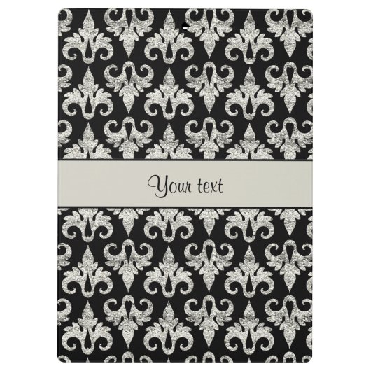 Glitzy Sparkly Silver Glitter Damask Klembord (Achterkant)