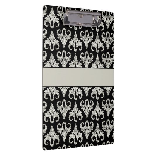 Glitzy Sparkly Silver Glitter Damask Klembord (Rechts)