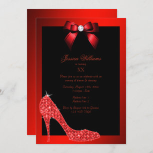 Glitzy Sparkly Stiletto, Red Bow verjaardagsfeestj Kaart