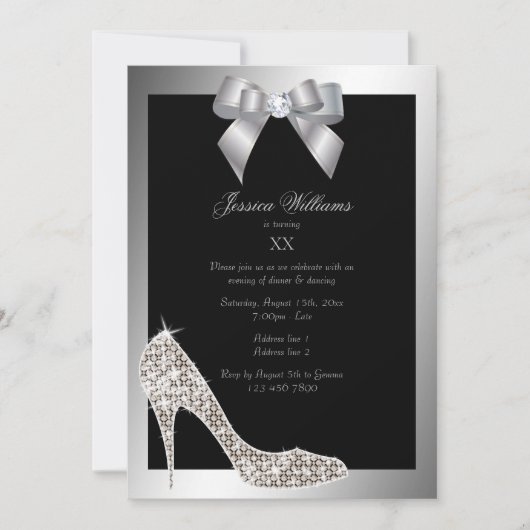 Glitzy Sparkly Stiletto, Silver Bow Verjaardagsfee Kaart (Voorkant)