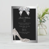 Glitzy Sparkly Stiletto, Silver Bow Verjaardagsfee Kaart (Staand voorkant)