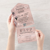 Glitzy Sparkly Zilver Roze Kerst QR Code All In One Uitnodiging (Afscheurbaar)