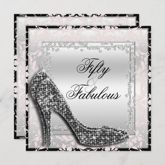Glitzy Stiletto's, Diamonds & Damask Fabulous 50 Kaart (Voorkant / Achterkant)